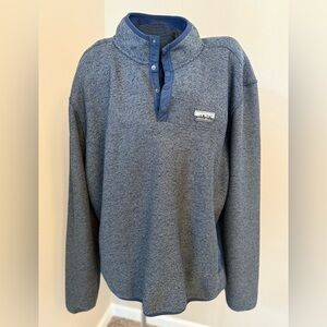 Eddie Bauer Fleece Sweater Pullover Men Sz 2XL XXL Heather Blue 1/4 Snap Pockets